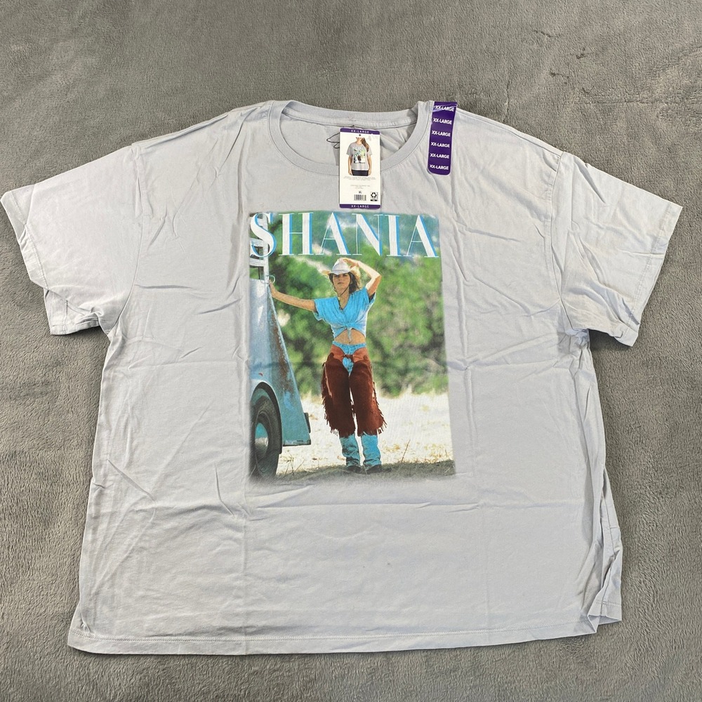 Shania Twain T-Shirt Womens XXL Grey Graphic Band Tee Cotton Short Sleeve NEW
